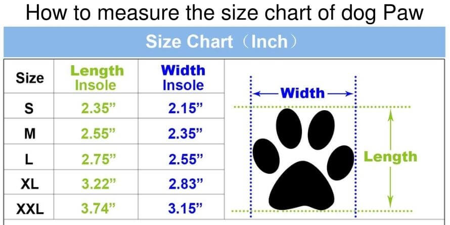 dog boot size chart