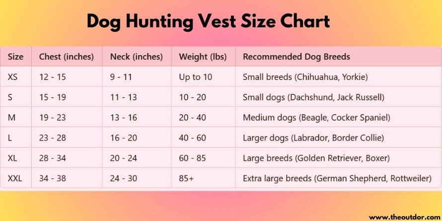 dog hunting vest size chart